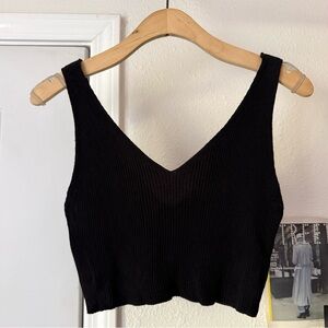 MIJEONG PARK linen cotton blend rib ribbed stretch v-neck back cropped knit tank